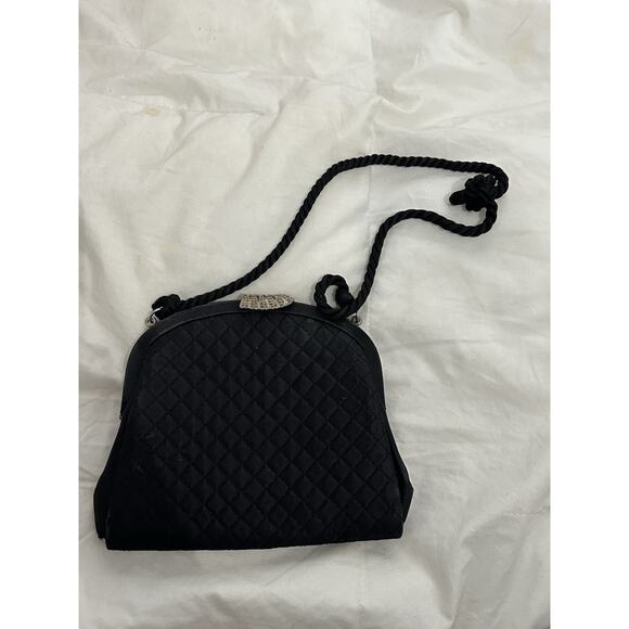 Bottega Veneta Satin Black Quilted Shoulder Bag with Charm Closure DEFECT - Picture 1 of 7